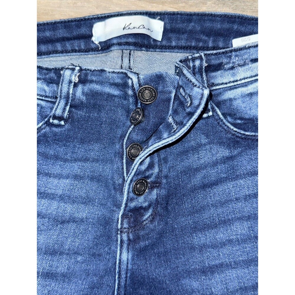 Kancan Women’s 5/26 Skinny Distressed Jeans Button Up Dark Blue - Picture 6 of 9